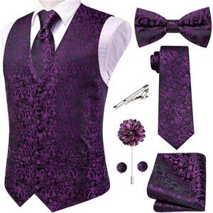 Men's Silk Vest Bowtie Set Formal Suit Vest Jacquard Tie Handkerchief
